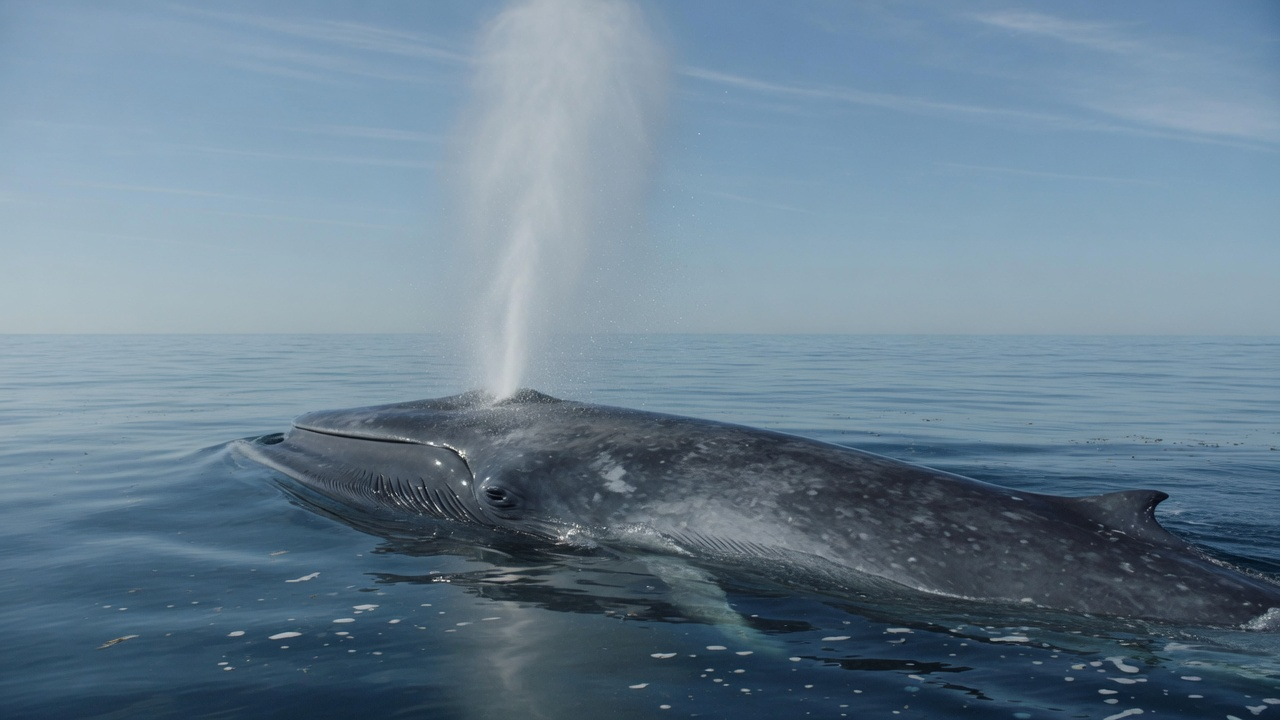Concept reconstruction of a blue whale surface blow (columnar spout).