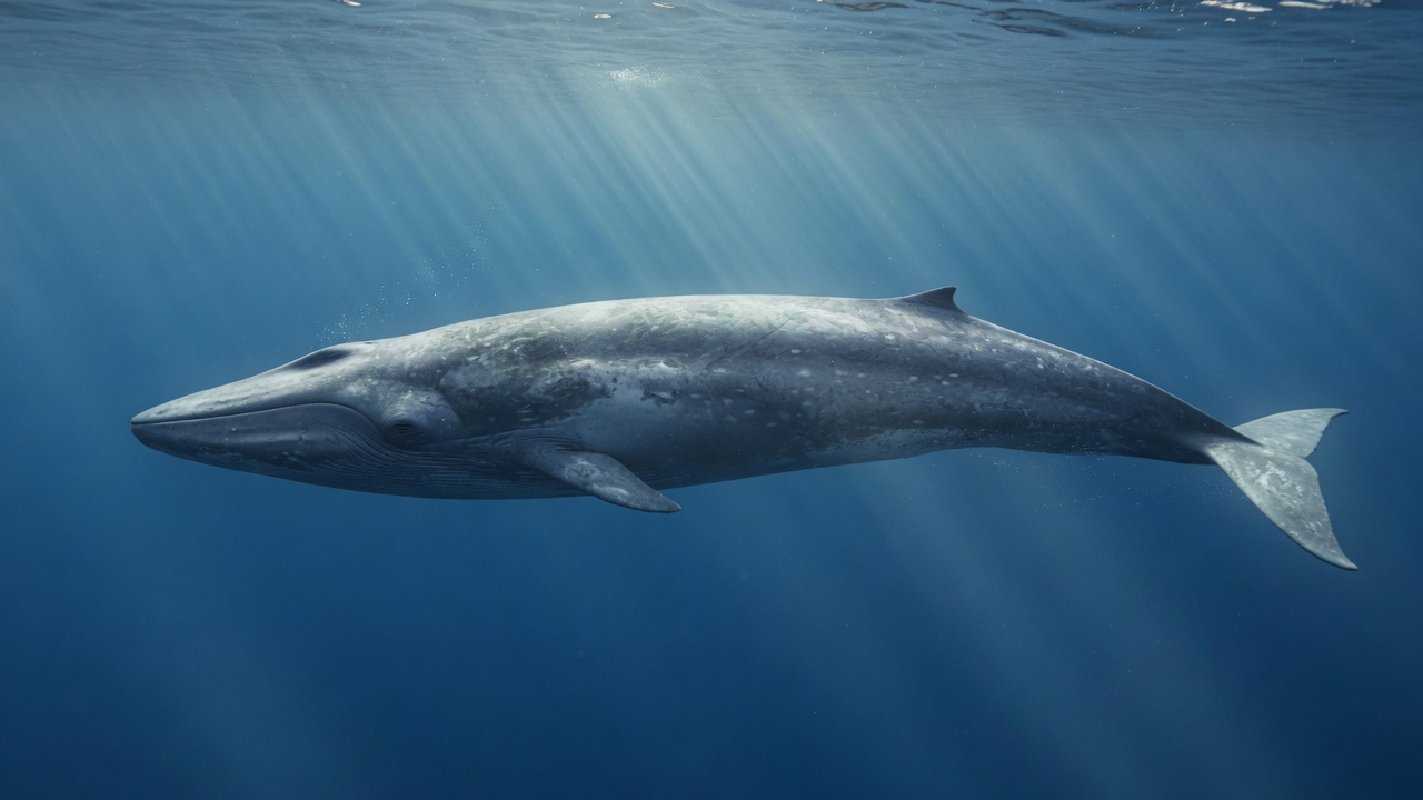 Concept underwater side profile of an adult blue whale.